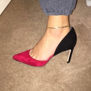 via spiga EUC red and black suede leather heels